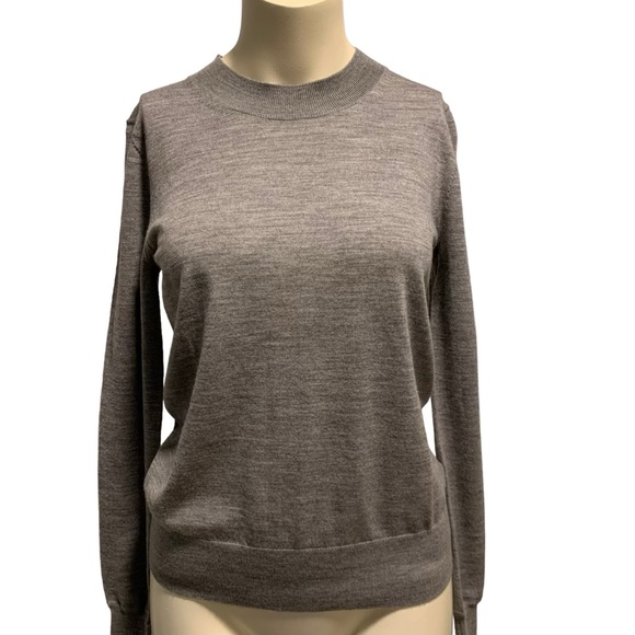 BURBERRY Sweater Ladies Size XS Merino Wool Crew Neck Grey Melange Knitted Logo - Picture 3 of 10
